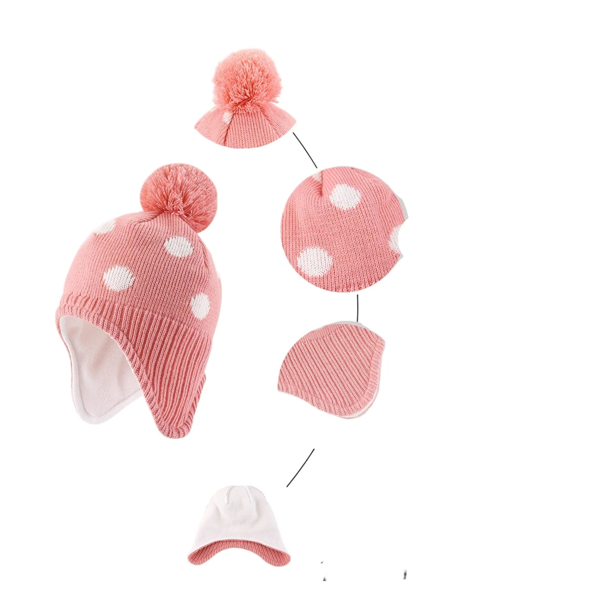Kids Winter Dotted Earflaps Pom-Pom Beanie