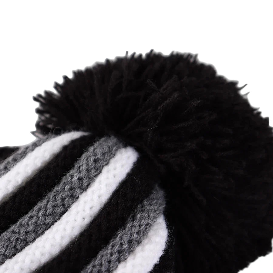 Kids Winter Striped Pom-Pom Earflap Beanie