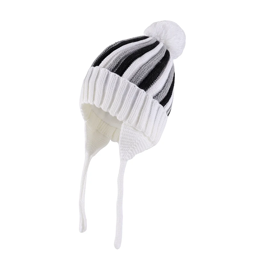 Kids Winter Striped Pom-Pom Earflap Beanie