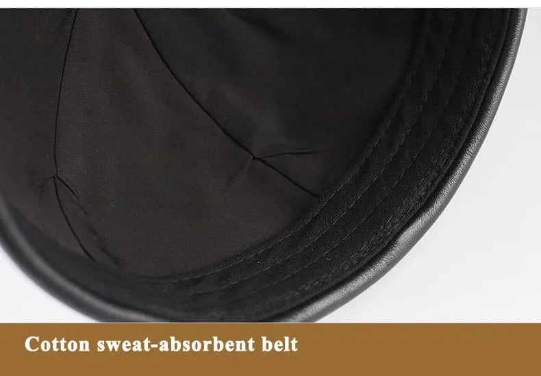 Knurled Black Genuine Leather Docker Cap