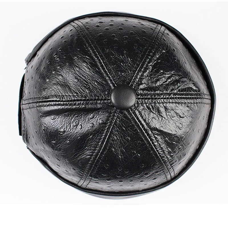 Knurled Black Genuine Leather Docker Cap