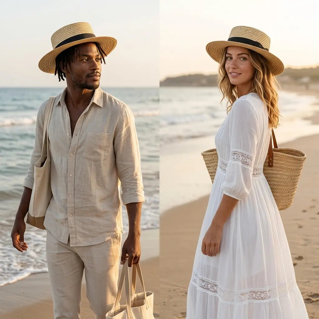 Laforgue Summer Khaki Straw Boater Hat