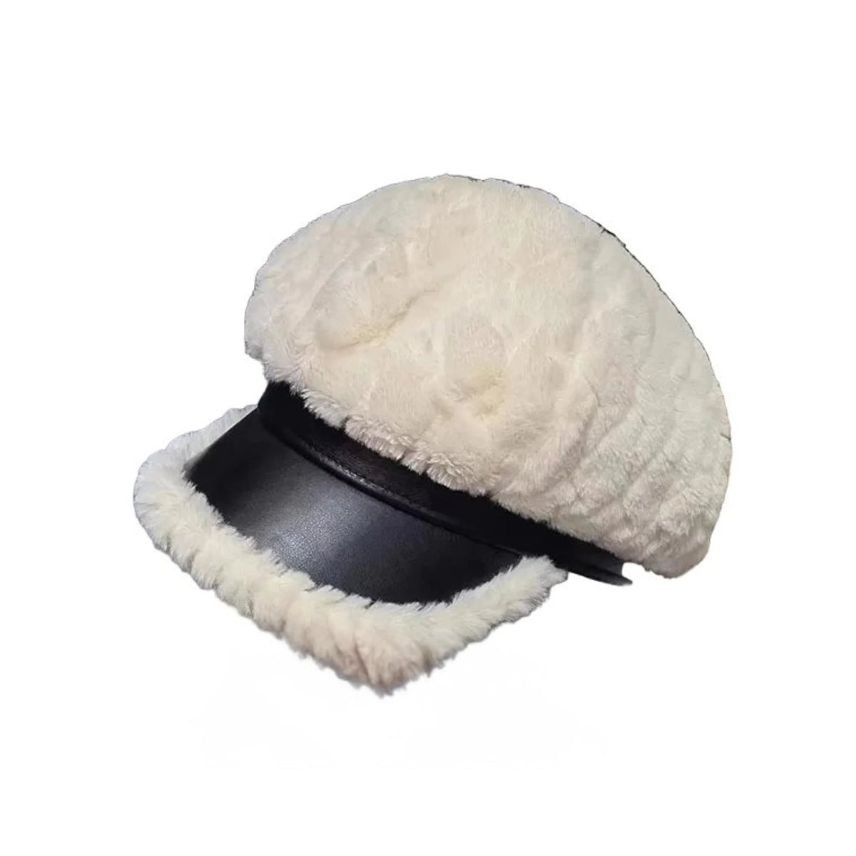 Laurent Women Plush Leather 6-Panels Newsboy Cap