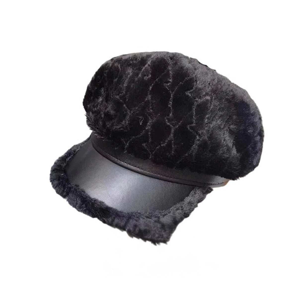 Laurent Women Plush Leather 6-Panels Newsboy Cap