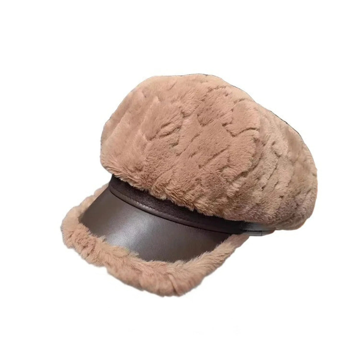 Laurent Women Plush Leather 6-Panels Newsboy Cap