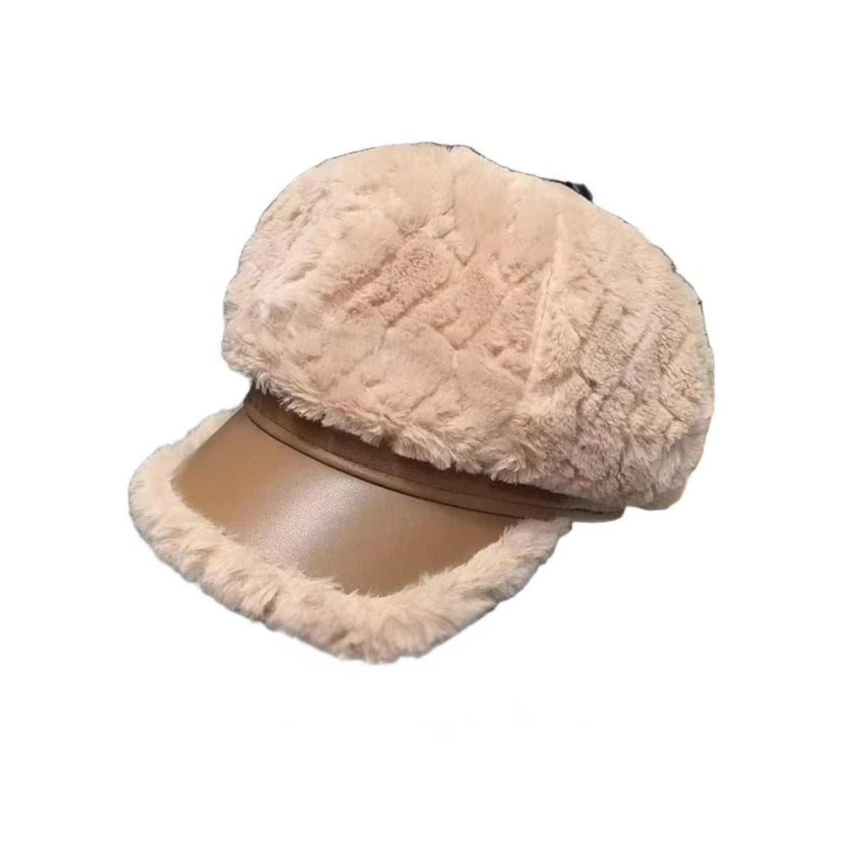 Laurent Women Plush Leather 6-Panels Newsboy Cap