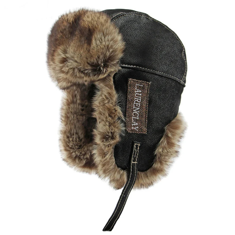 Laurenclay Winter Fur Leather Bomber Hat