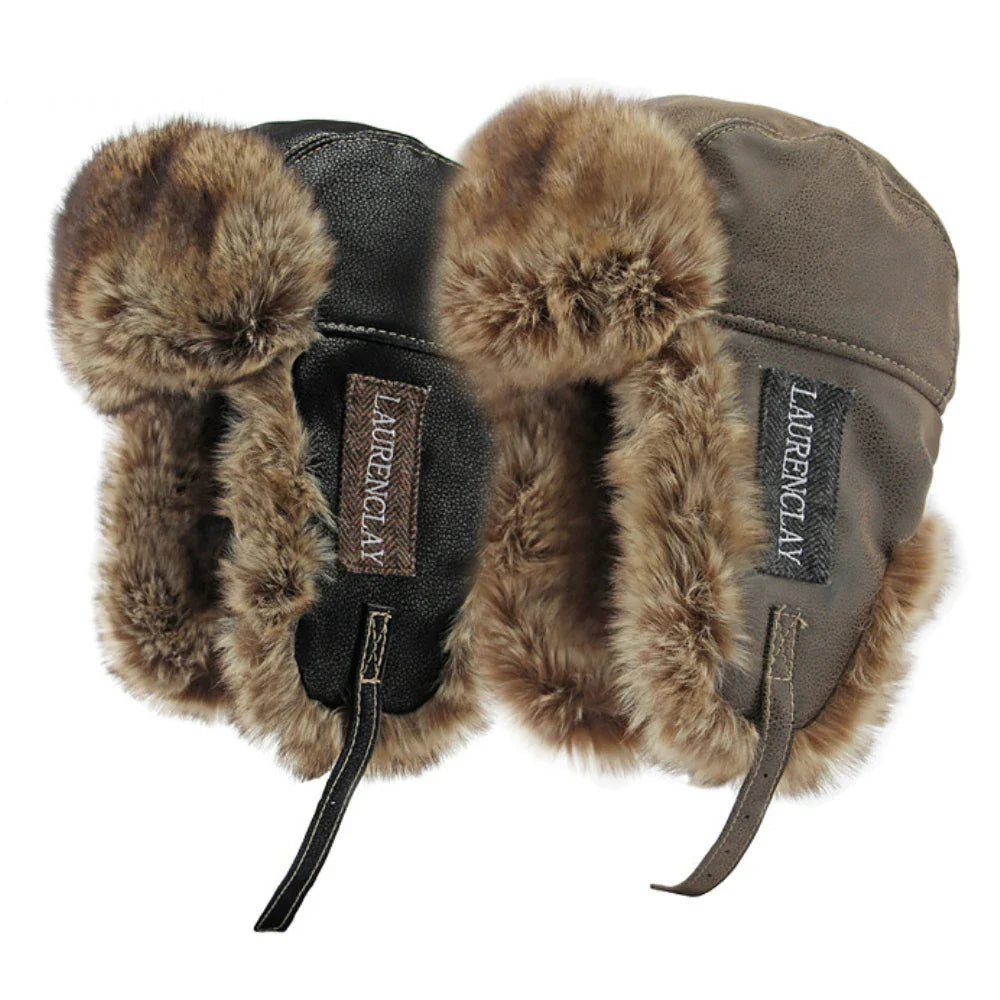 Laurenclay Winter Fur Leather Bomber Hat