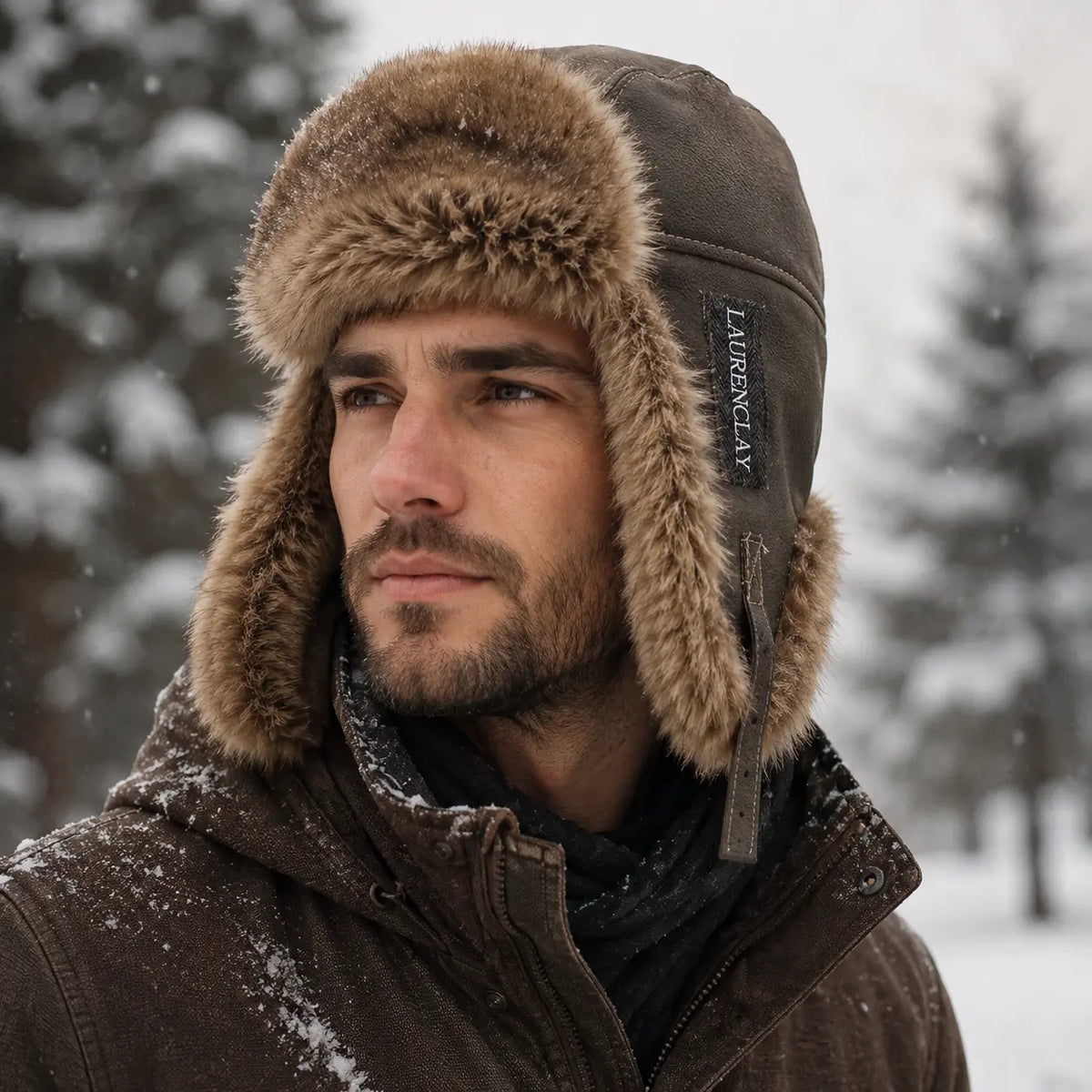 Laurenclay Winter Fur Leather Bomber Hat