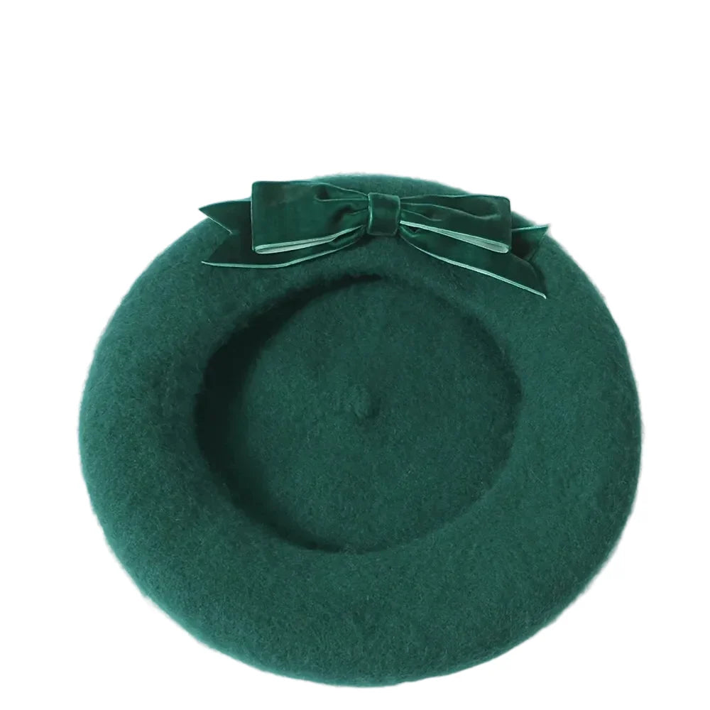 Lausanne Women Ribbon Green Wool Beret