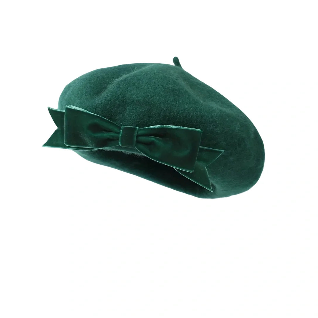 Lausanne Women Ribbon Green Wool Beret