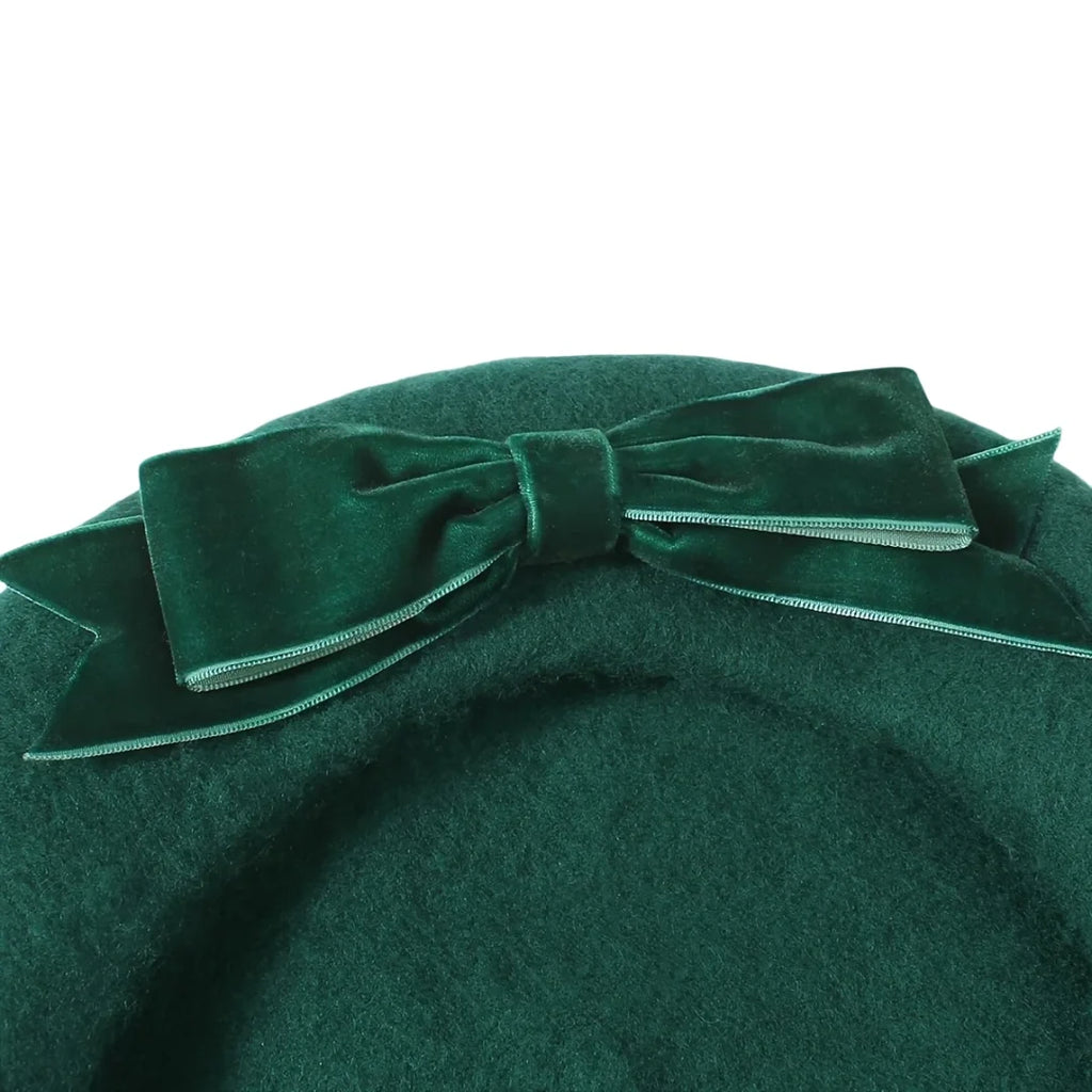Lausanne Women Ribbon Green Wool Beret
