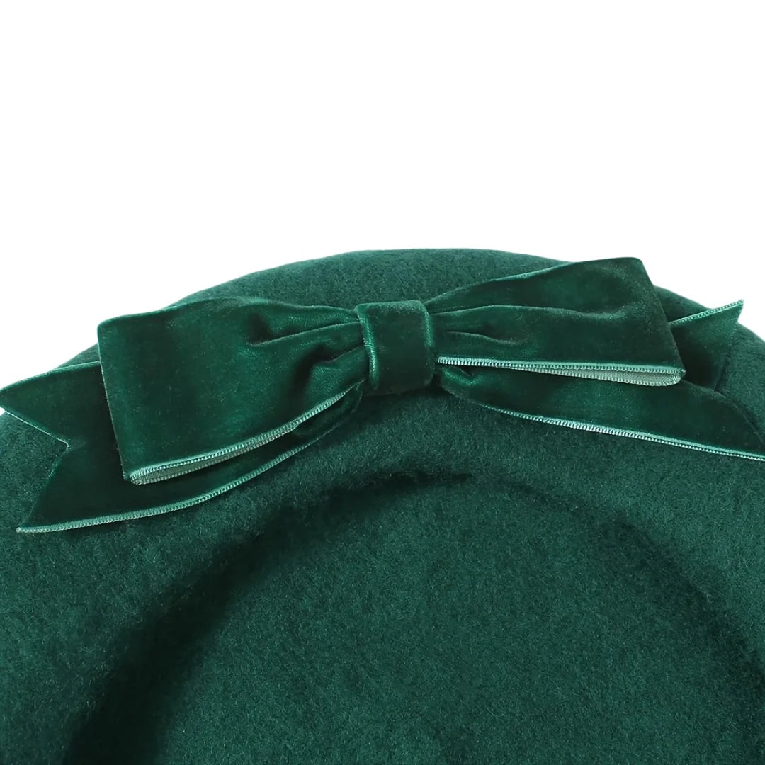 Lausanne Women Ribbon Green Wool Beret