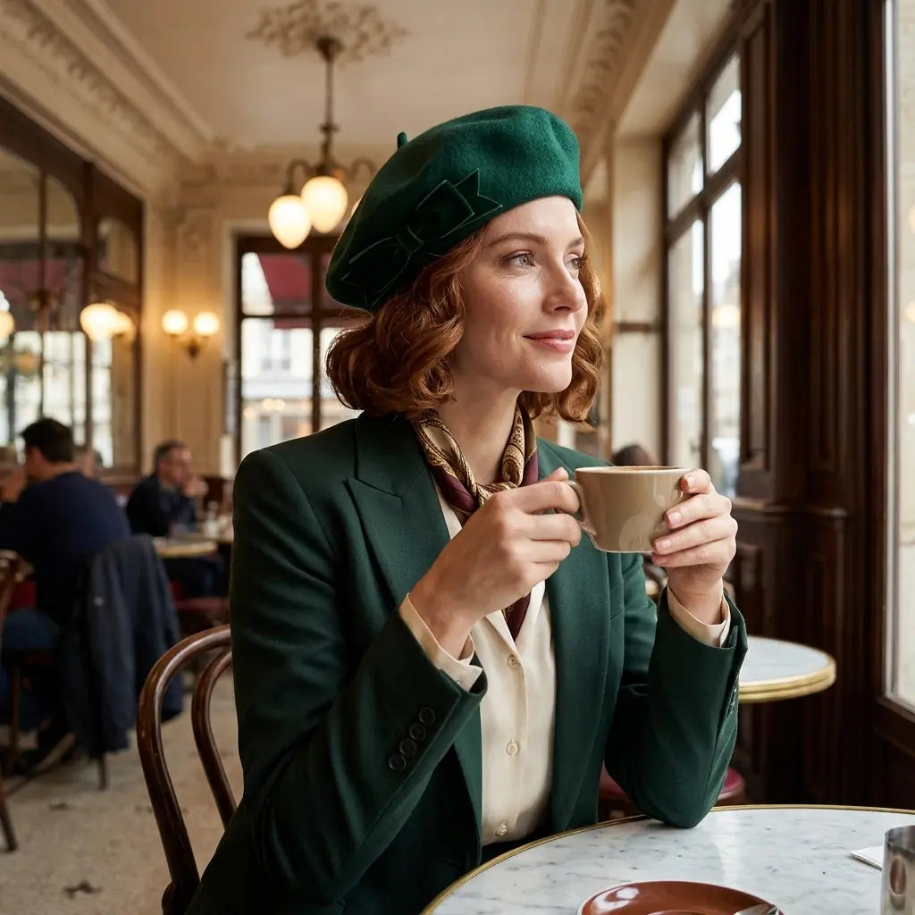 Lausanne Women Ribbon Green Wool Beret