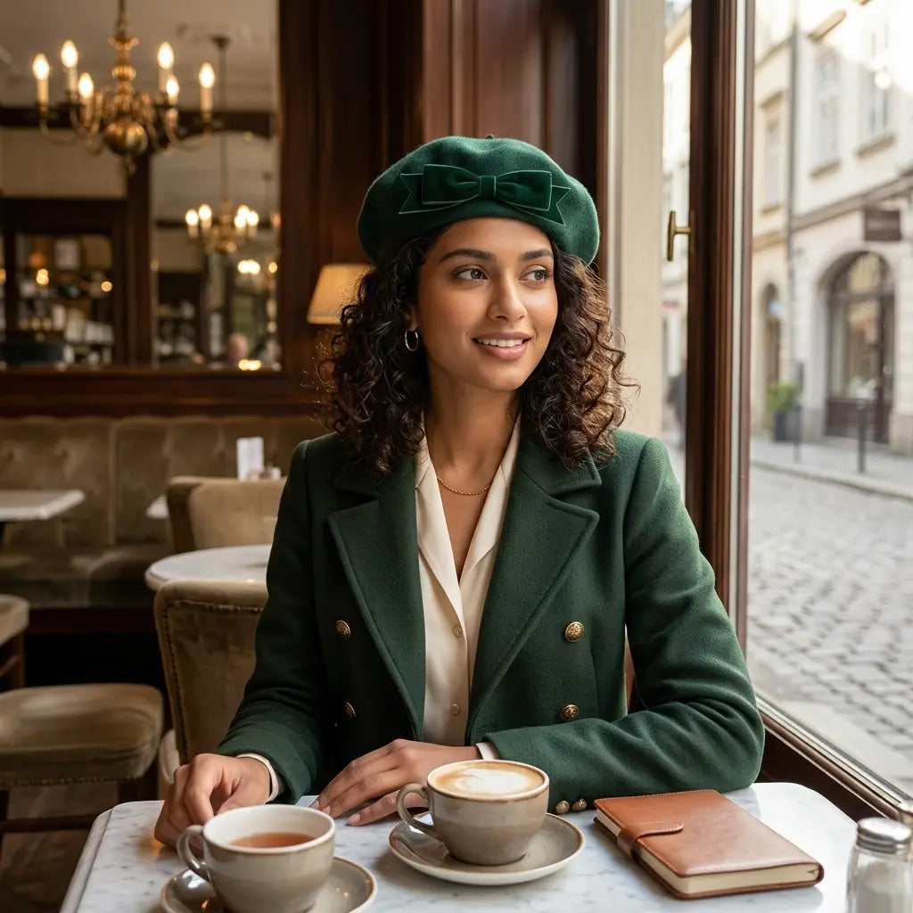 Lausanne Women Ribbon Green Wool Beret