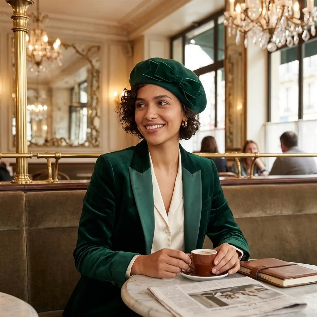 Lausanne Women Ribbon Green Wool Beret