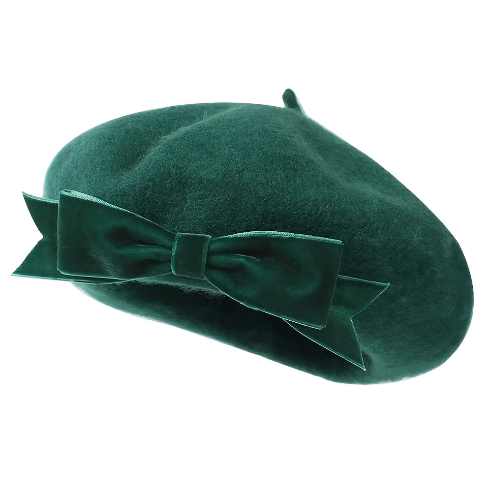 Lausanne Women Ribbon Green Wool Beret