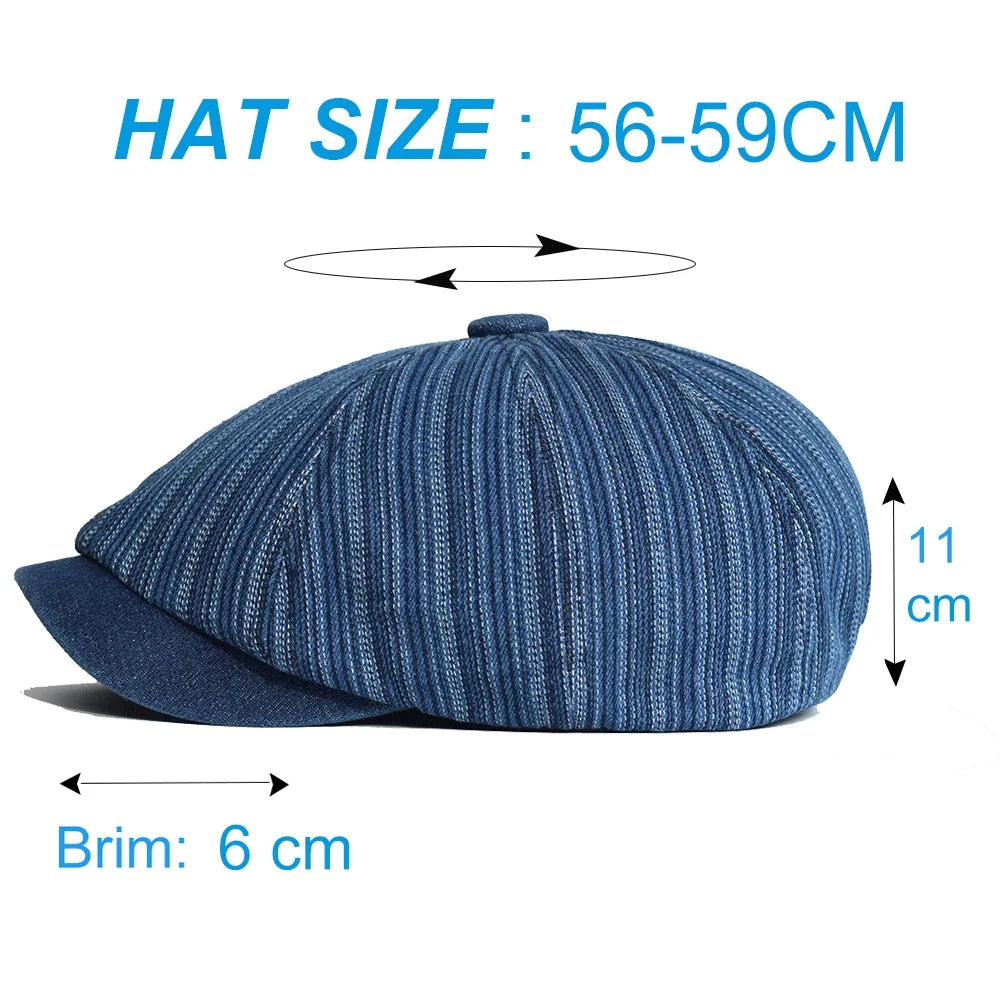 Lens Striped Cotton Newsboy Cap
