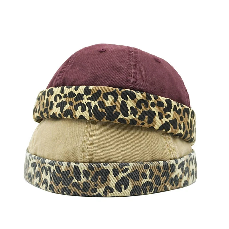 Leopard Cotton Brimless Docker Cap