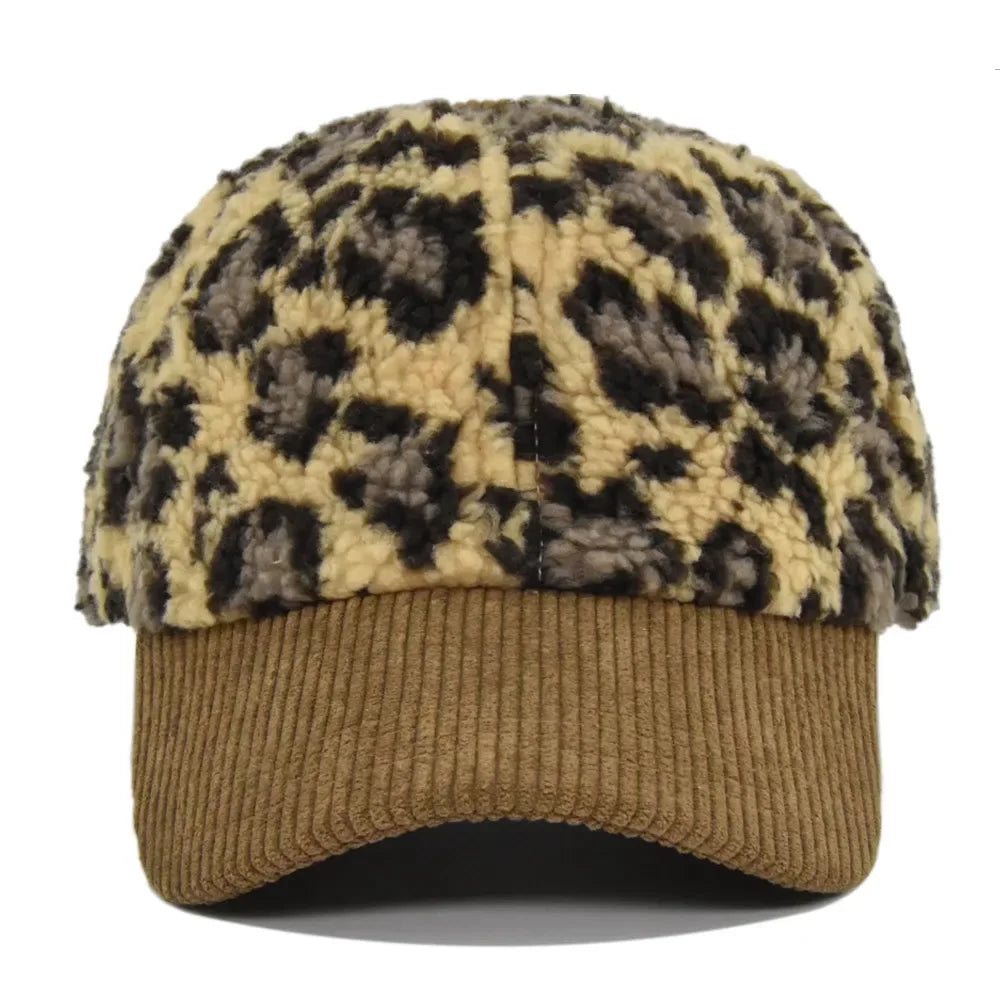 Leopard Furry Corduroy Baseball Cap