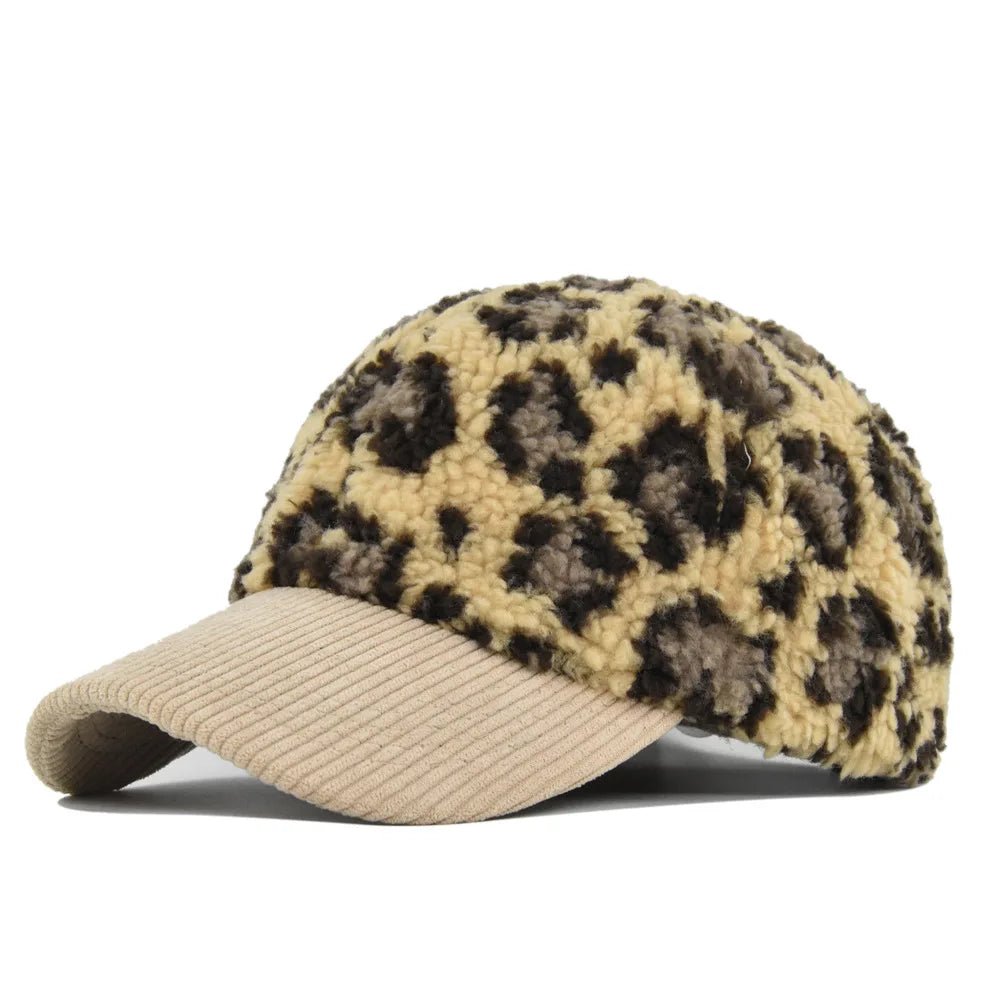 Leopard Furry Corduroy Baseball Cap