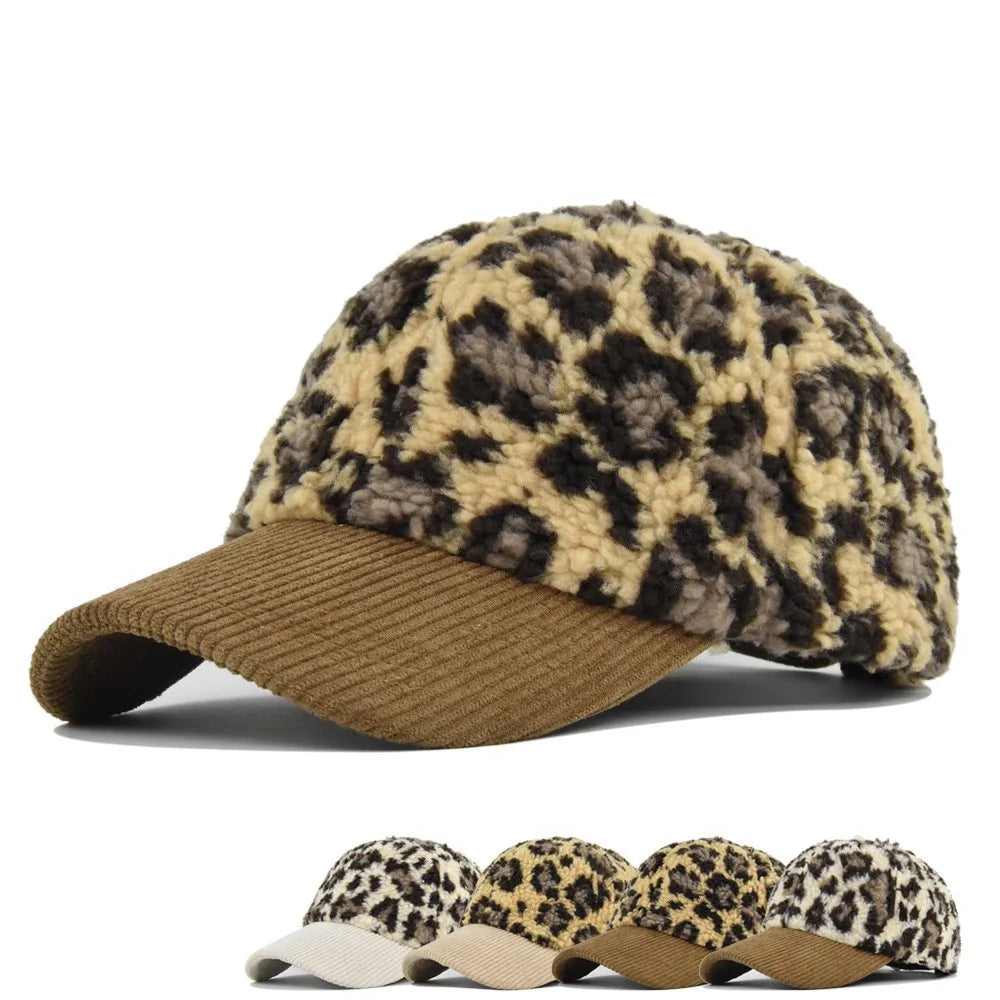Leopard Furry Corduroy Baseball Cap