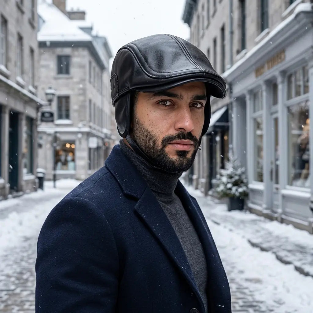 Lewistown Winter Leather Earflaps Duckbill Flat Cap
