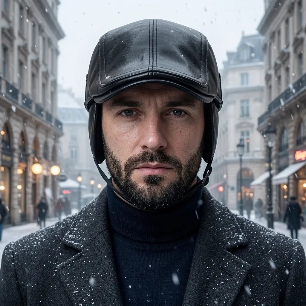 Lewistown Winter Leather Earflaps Duckbill Flat Cap