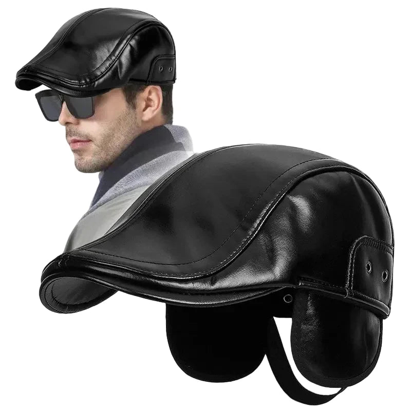 Lewistown Winter Leather Earflaps Duckbill Flat Cap