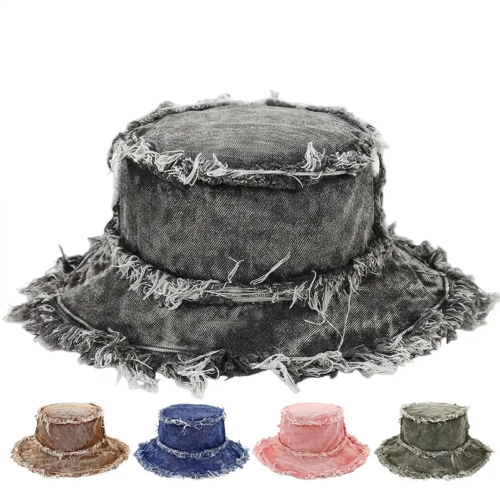 Leyton Retro Ripped Denim Bucket Hat