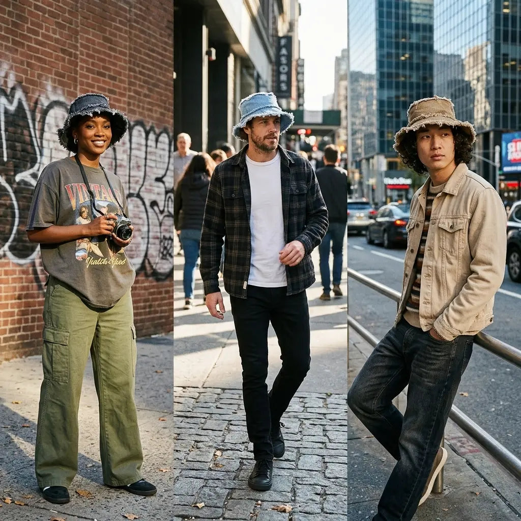 Leyton Retro Ripped Denim Bucket Hat