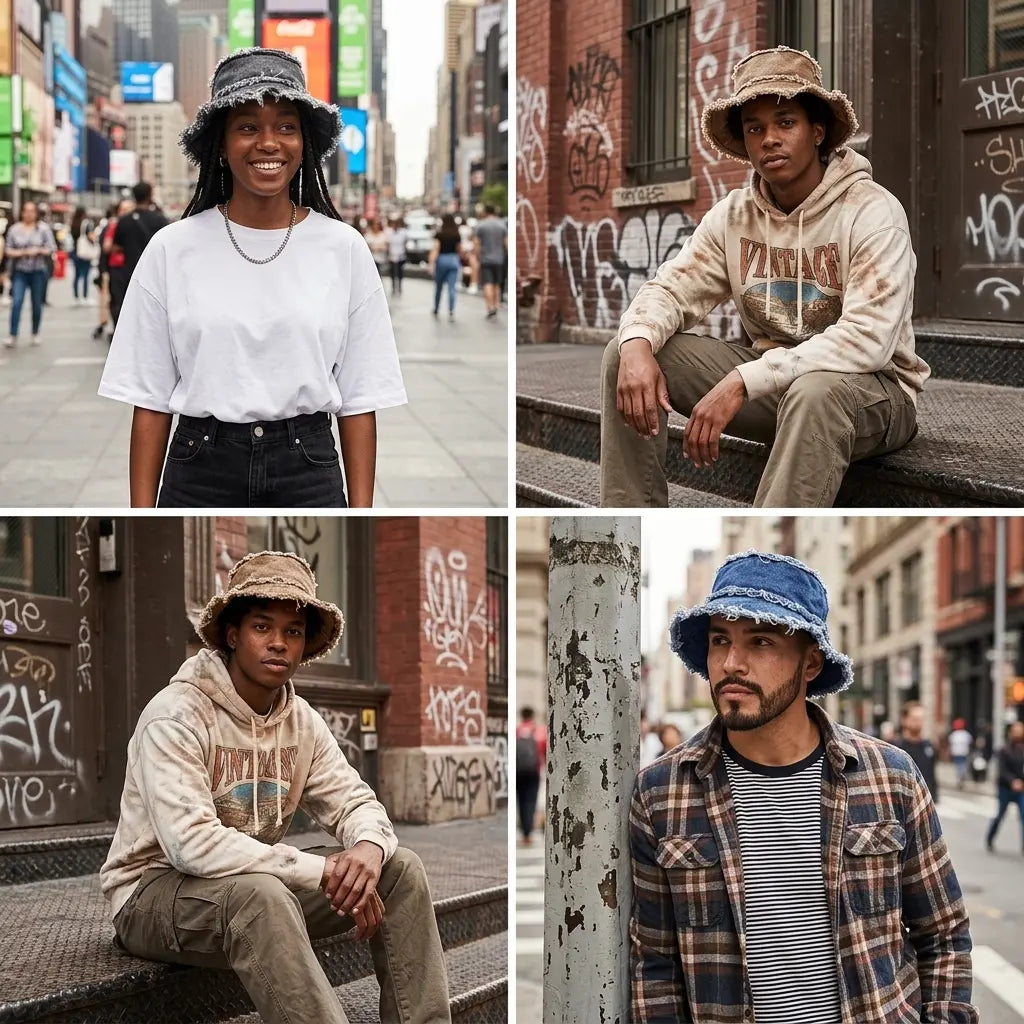 Leyton Retro Ripped Denim Bucket Hat