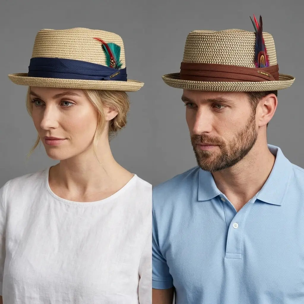Liguria Handmade Summer Straw Feather Porkpie Hat