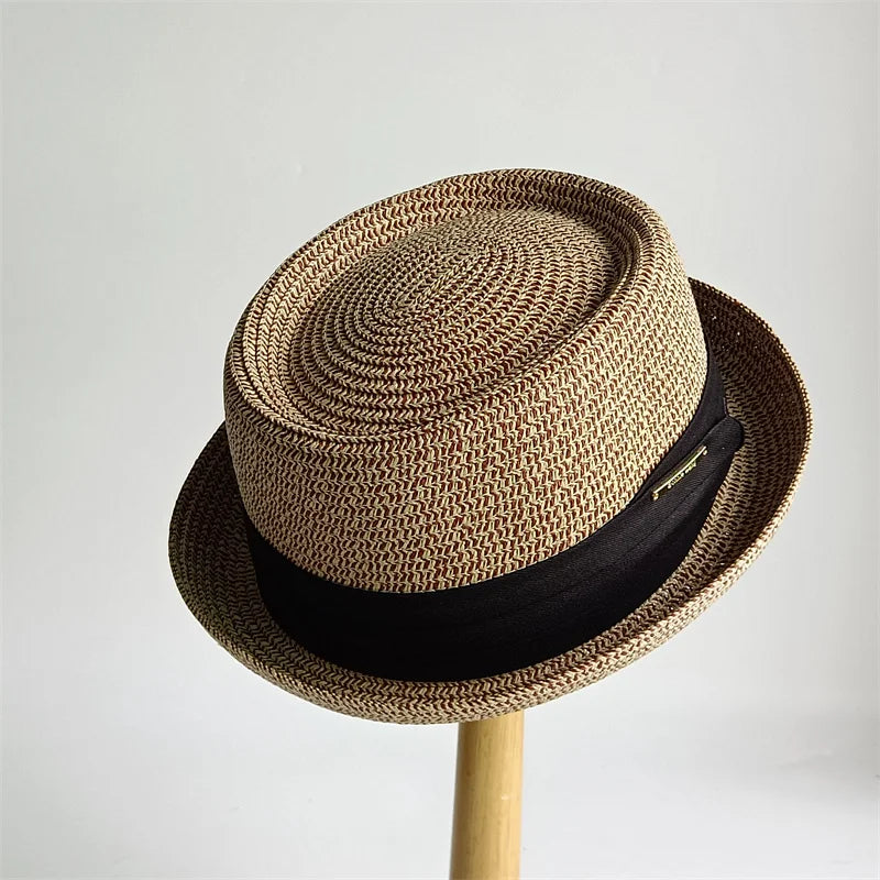 Liguria Handmade Summer Straw Feather Porkpie Hat