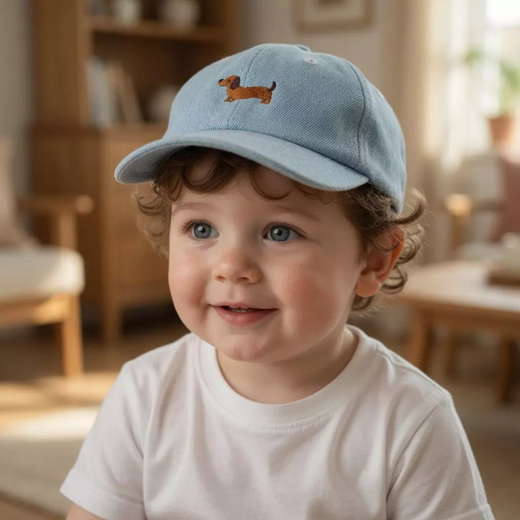 Little Dachshund Kids Short Brim Baseball Cap