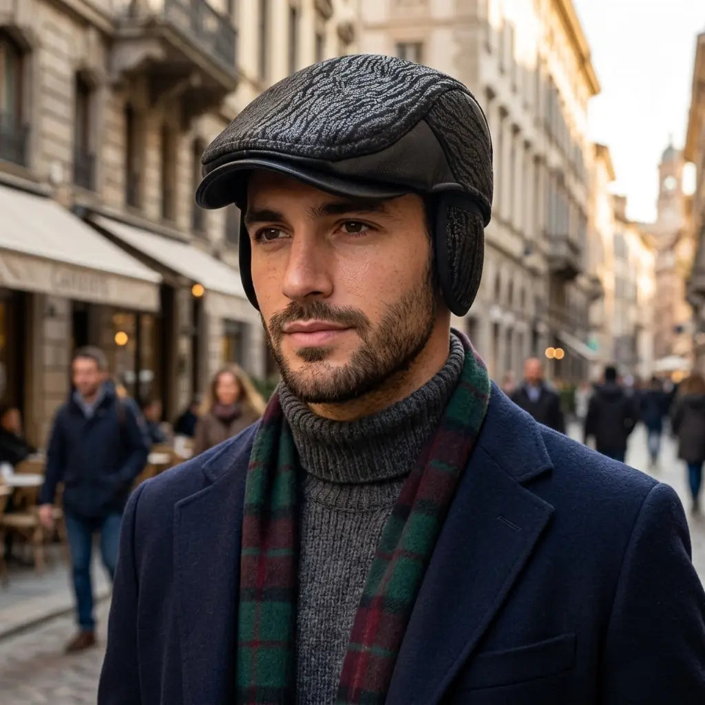 London Winter Earflaps Burned Flat Cap