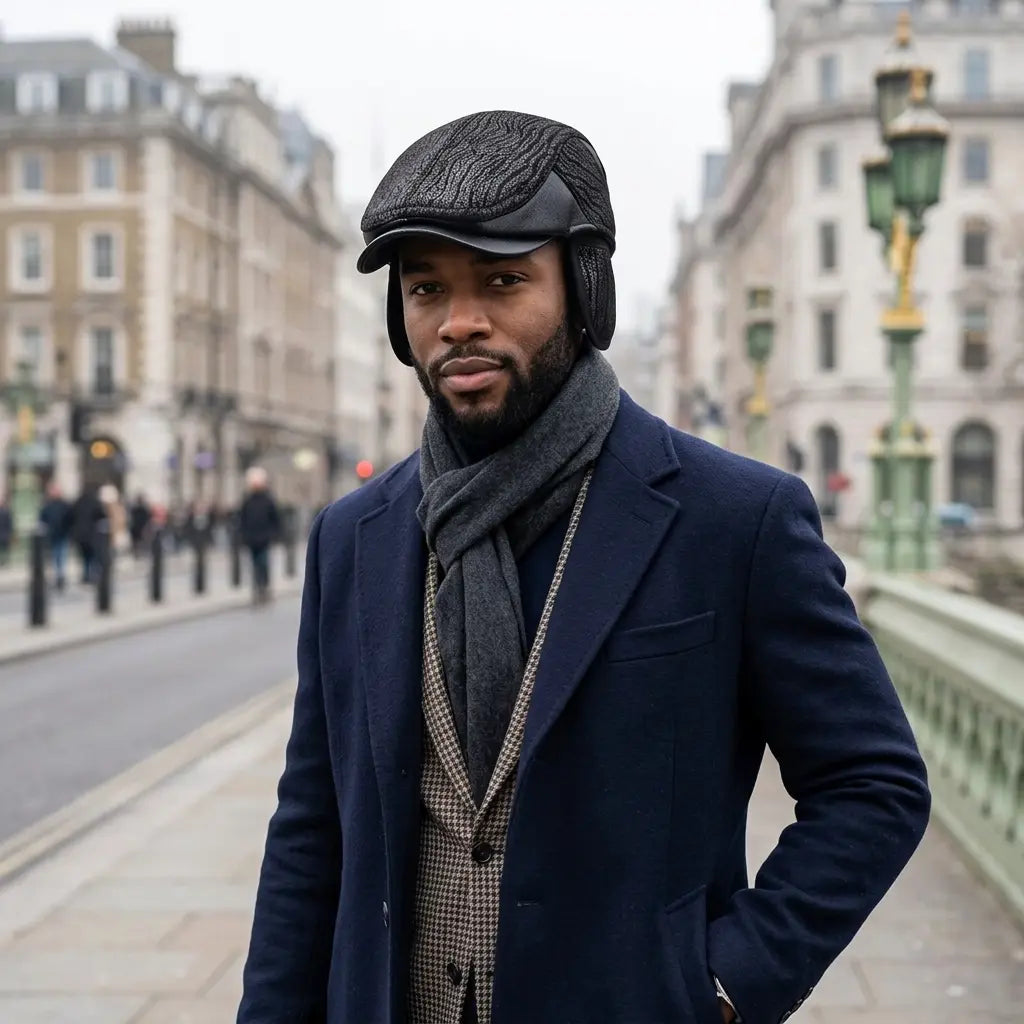 London Winter Earflaps Burned Flat Cap