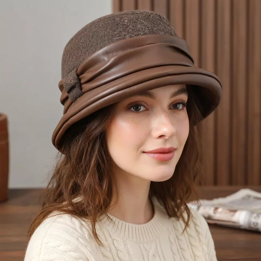 Lorraine Women Wool Leather Cloche Hat