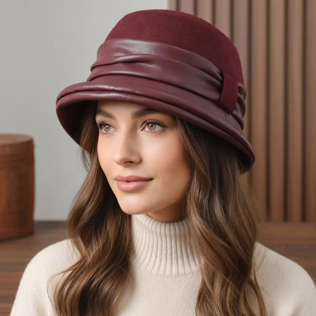 Lorraine Women Wool Leather Cloche Hat