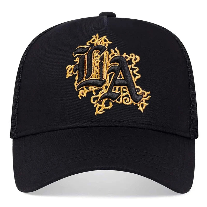 Los Angeles LA Mesh Black Trucker Cap
