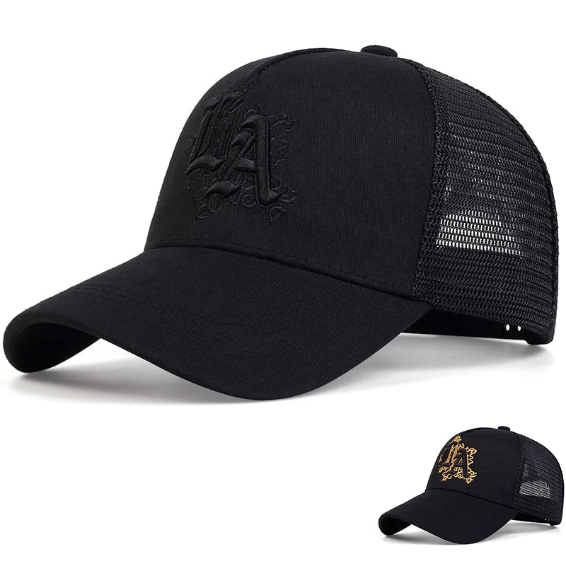 Los Angeles LA Mesh Black Trucker Cap