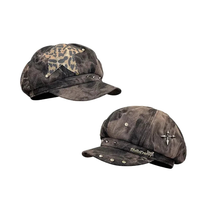 Lydon Punk Star Tie-Dye Newsboy Cap