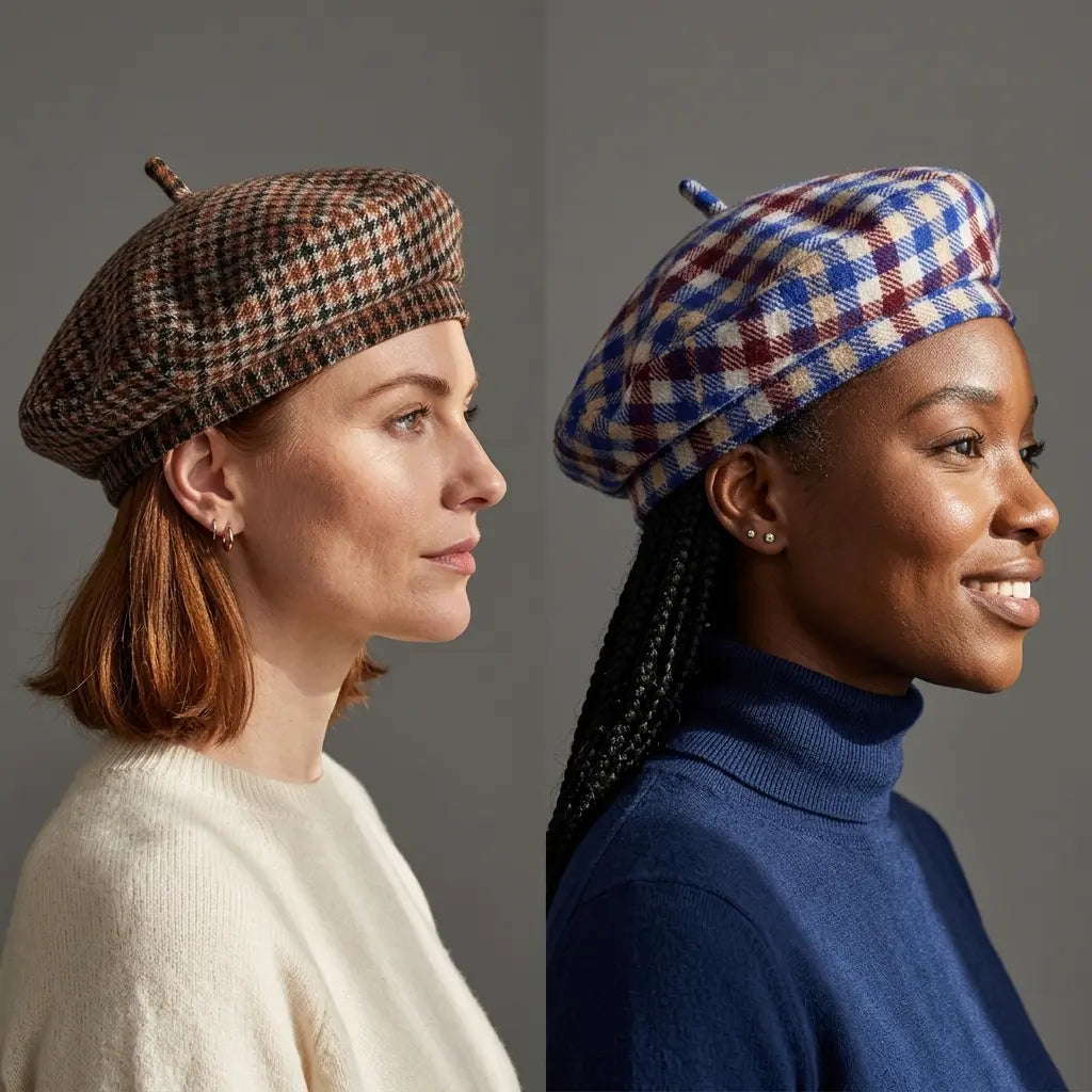 Lyon Women Plaid Houndstooth Wool Beret