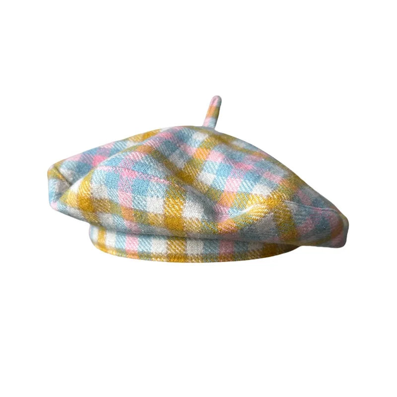 Lyon Women Plaid Houndstooth Wool Beret