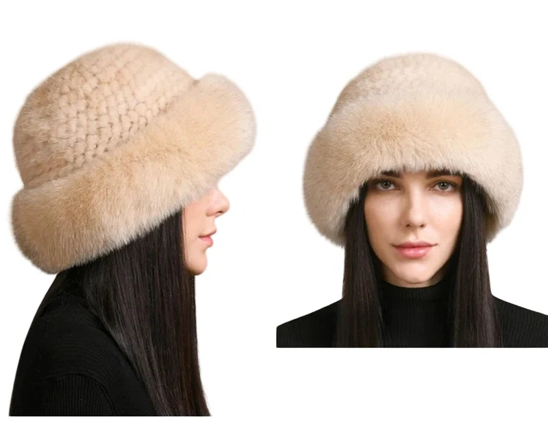 Maine Winter Woman Natural Mink Fur Russian Bucket Hat