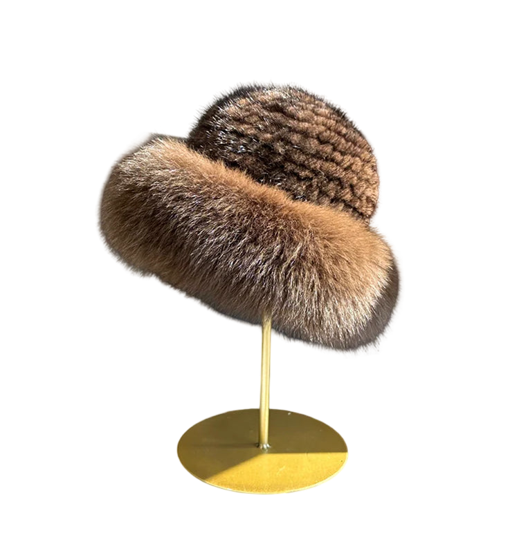 Maine Winter Woman Natural Mink Fur Russian Bucket Hat