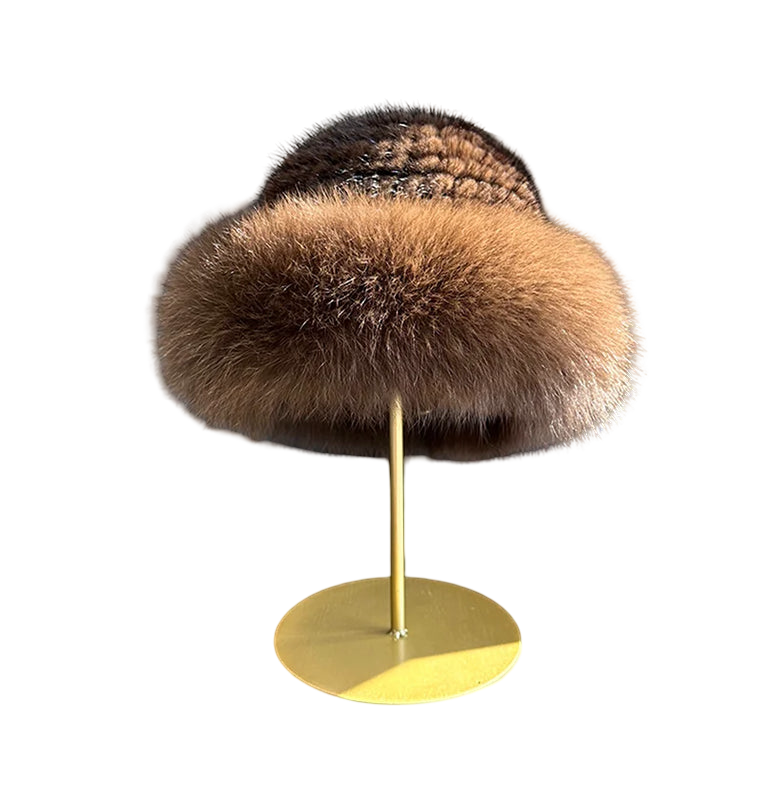 Maine Winter Woman Natural Mink Fur Russian Bucket Hat