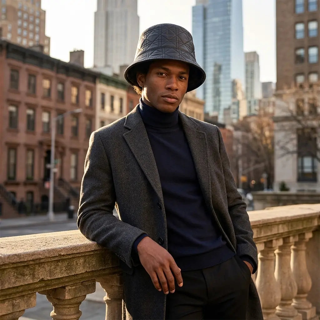 McMahon Black Genuine Leather Bucket Hat