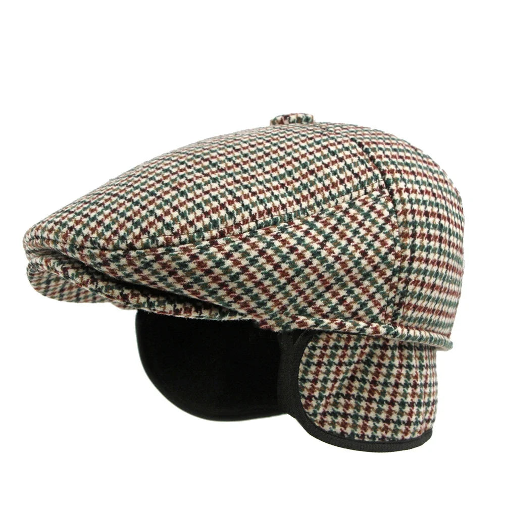 Mechelen Winter Houndstooth Earflaps Flat Cap