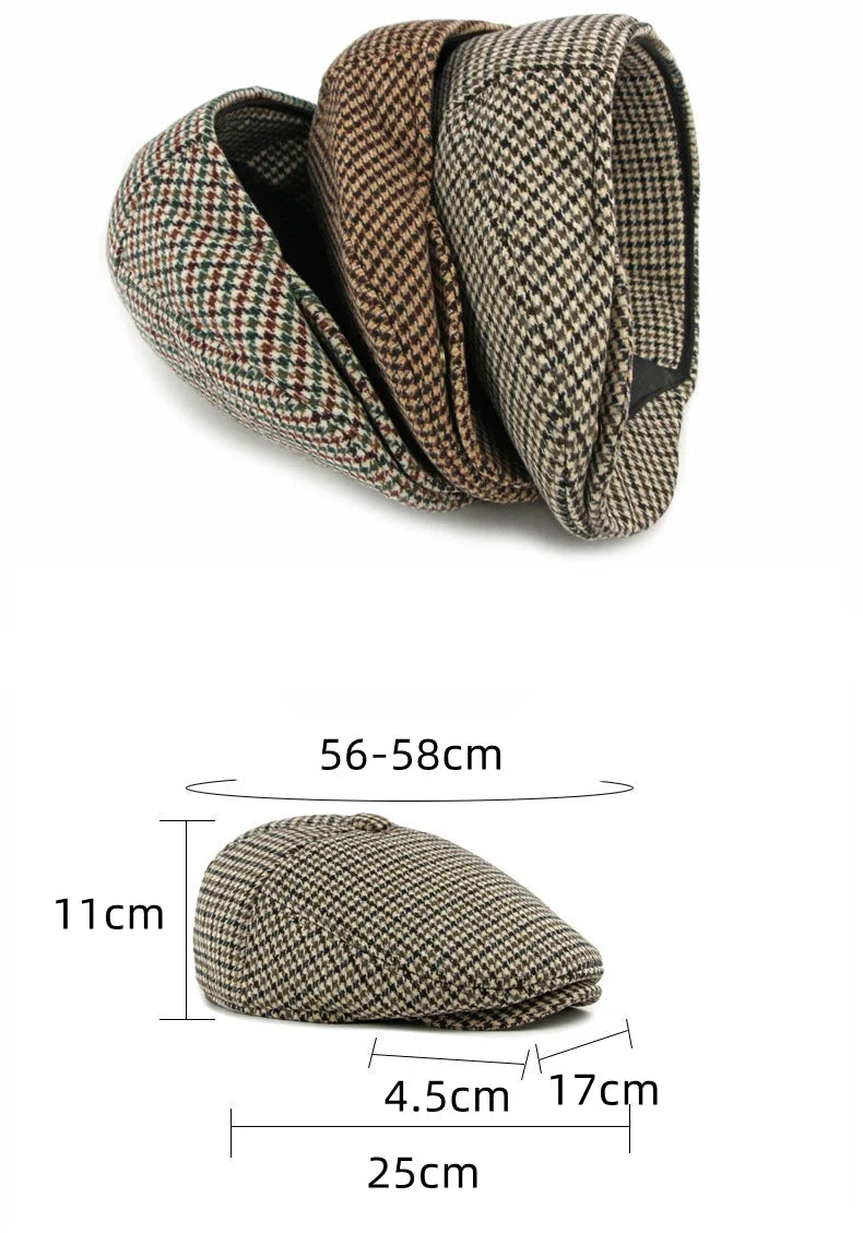 Mechelen Winter Houndstooth Earflaps Flat Cap
